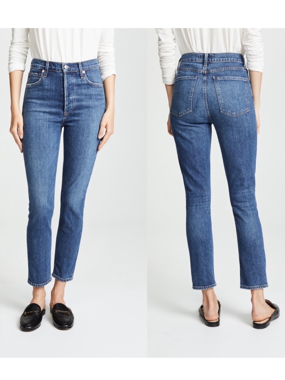 Agolde Women’s Nico Subdued Mid Wash High Rise Button Fly Slim Leg Cropped Jeans